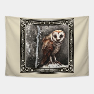 Barn owl - Ink Silver Tapestry