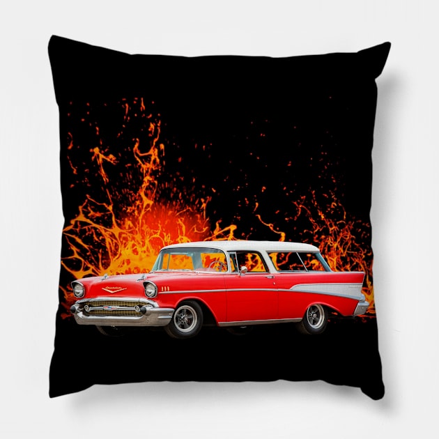 1957 Chevy Nomad Pillow by Permages LLC