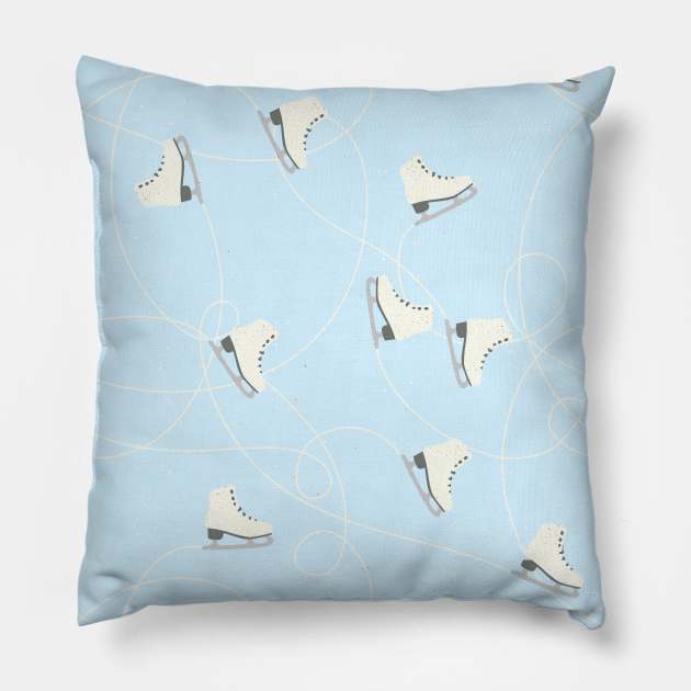 Ice Skates on Ice Blue Ice Pillow by susannefloe