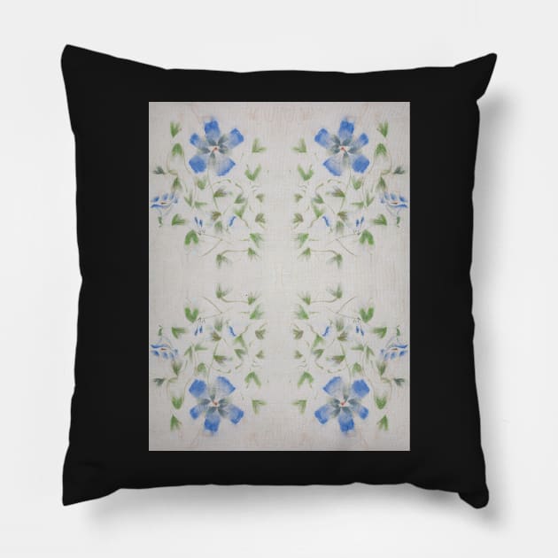 Chinese Watercolor Painted Blue Flowers Pillow by dianecmcac