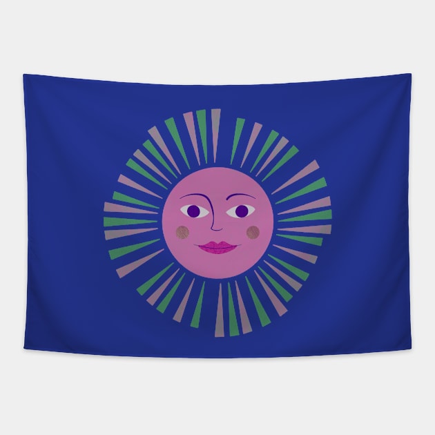 Sun with a face pink Tapestry by LuckyJuniperCo