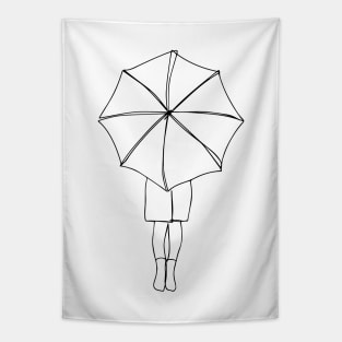 Woman with Umbrella Line Art - Woman Holding Umbrella - Under the Umbrella Tapestry