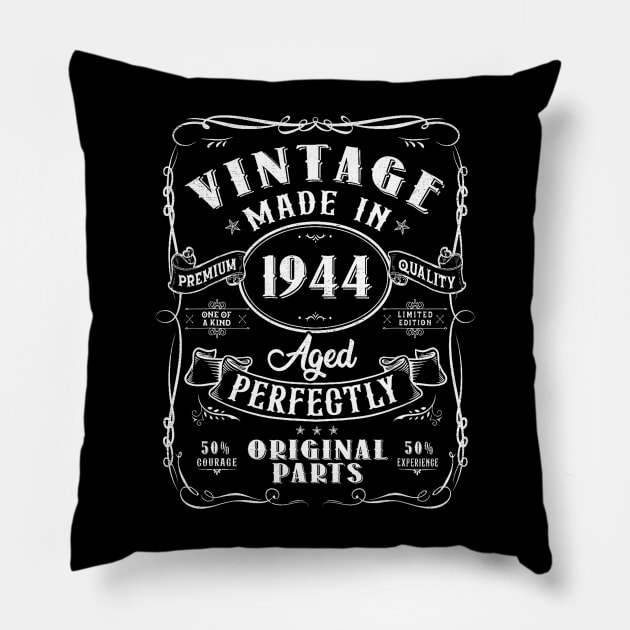 Vintage 80th Birthday Decorations Men Funny 1944 80 Birthday Pillow by Mitsue Kersting