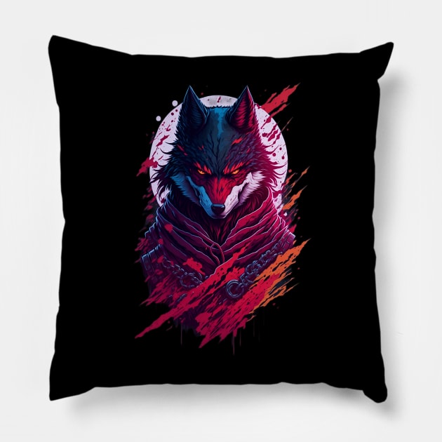 Evil ninja wolf Pillow by BrokenSpirit