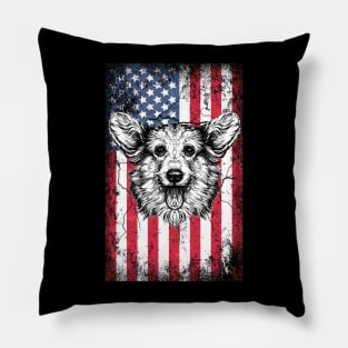 Patriotic Corgi American Flag Pillow