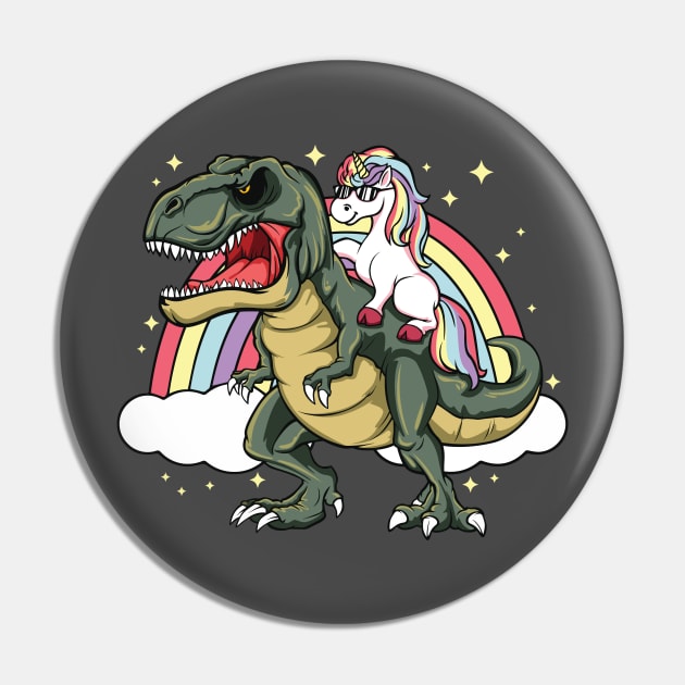 Unicorn Riding Dinosaur Trex Lover Rainbow Pin by ghsp