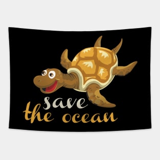 Save The Ocean Keep The Sea Plastic Free Turtle Scene Tapestry