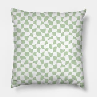 Warped Checkerboard, White and Green Pillow