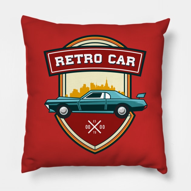 Vintage Retro Car Badge Pillow by Harrisaputra