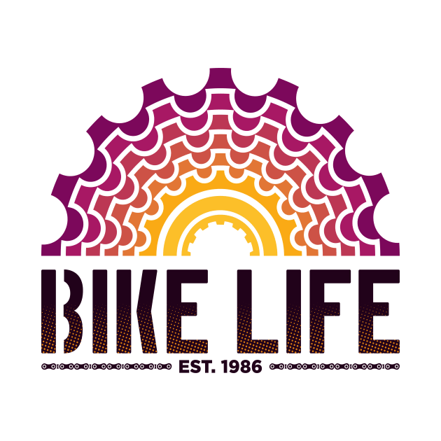 Bike Life legend with half back bycicle cassette and bike chain lines. by Drumsartco