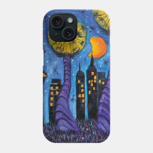 Night city with skyscrapers in the style of a dandelion world Phone Case