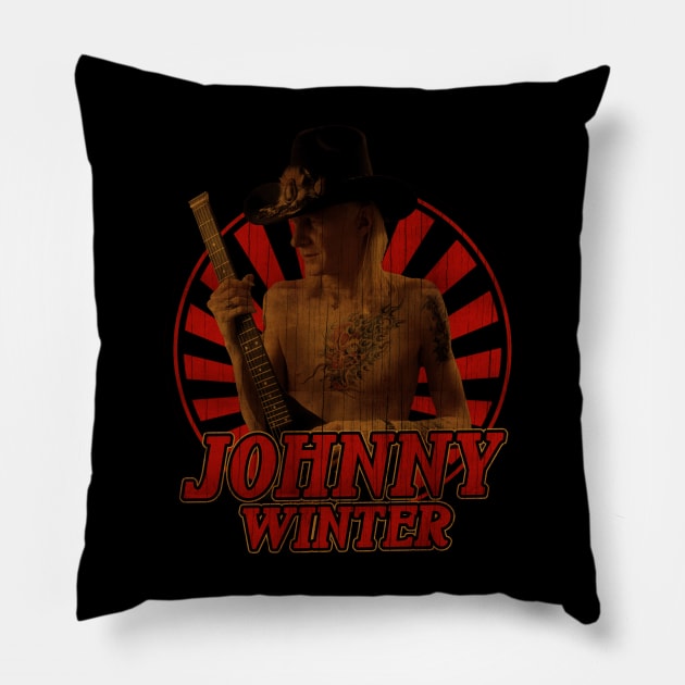 Retro Vintage Classic Johnny Winter Pillow by Electric Tone