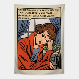 Comic Woman Wears Glasses Tapestry