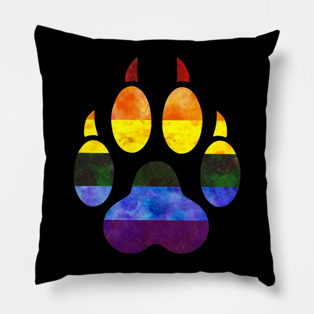 Rainbow Paw Print Pillow by Tiger Torre