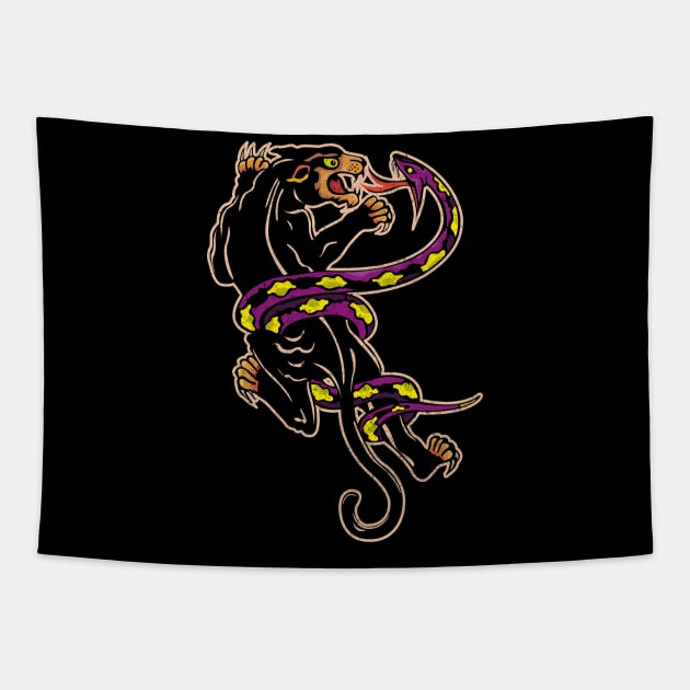 Traditional Tattoo Panther and Snake Tapestry by BOEC Gear