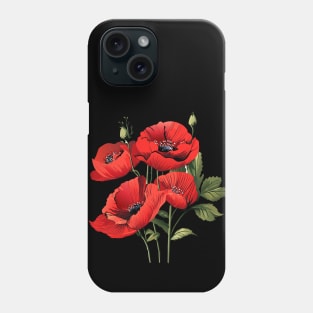 Red poppies flowers, beautiful Papaver rhoeas, poppy, corn poppy, corn rose, field poppy, Flanders poppy, and red poppy, herbaceous species, flowering plant, watercolor Holiday Decoration Phone Case