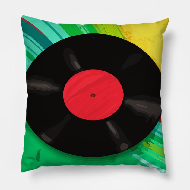 Retro Vinyl Record Colorful Pillow by maxcode