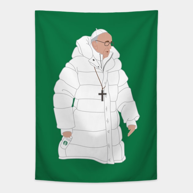 The Pope in Puffy White Jacket with Coffee Tapestry by BlueSkyTheory