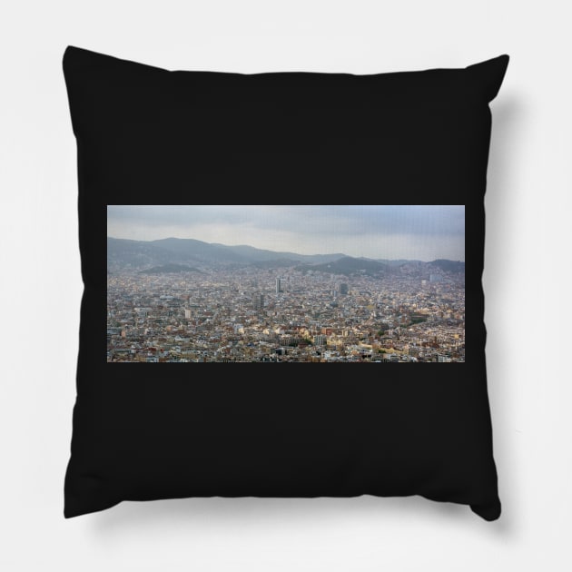 View to Barcelona city from the Montjuic hill Pillow by lena-maximova