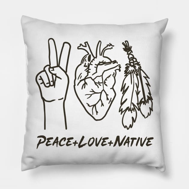 Peace Love Native with Text Black Print Pillow by Eyanosa