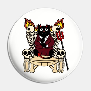 Lord Hiss-ifer Cat with Skull Throne and Pitch Fork for Halloween Pin