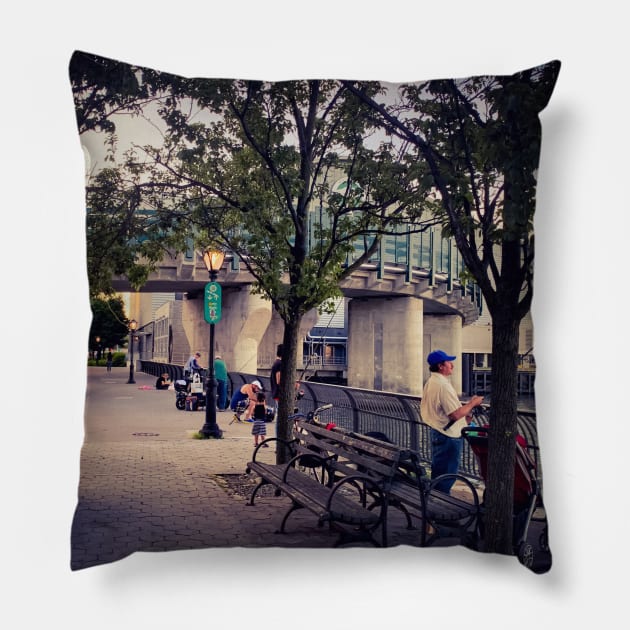 East River Yorkville Manhattan NYC Pillow by eleonoraingrid