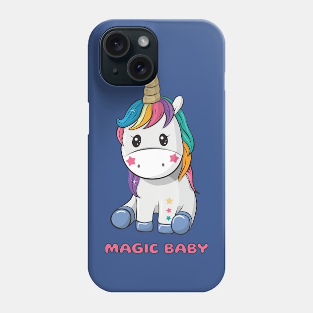 Cute little unicorn girl with coloured hair and words magic baby Phone Case by playmanko