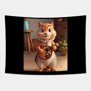Aesthetic Cottagecore Floral Cute Squirrel Playing Banjo Tapestry