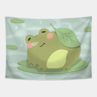 Sleepy Frog in Pond Tapestry