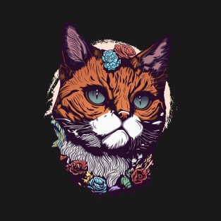 Beautiful Cat and Flower in Summer Autumn T-Shirt