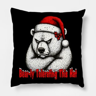 Cute and Grumpy Christmas Polar Bear Pillow