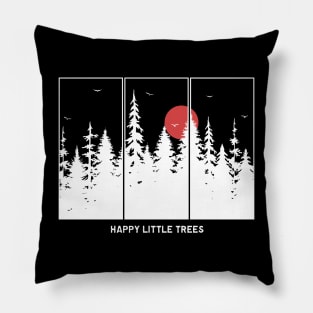 Vintage Retro Style Pine Trees Sunset Happy Little Tree Pillow