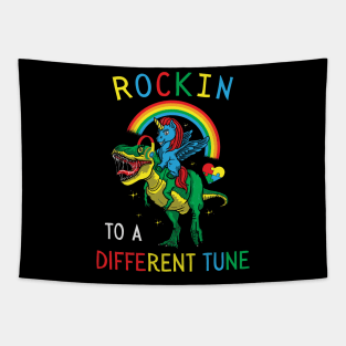 Rocking to a Different Tune Unicorn Dinosaur Tapestry