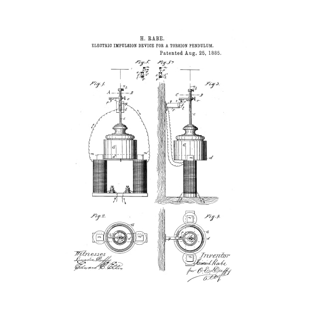 Electric Impulsion Device for a Torsion Pendulum Vintage Patent Hand Drawing by TheYoungDesigns