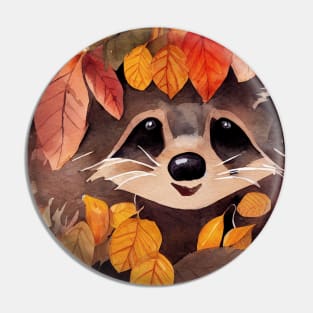 Raccoon with Autumn Leaves Pin