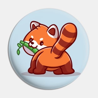 Cute Red Panda Eating Bamboo Cartoon Pin