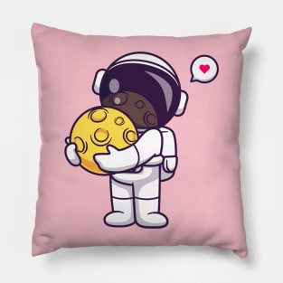 Cute Astronaut Holding Moon Cartoon Pillow