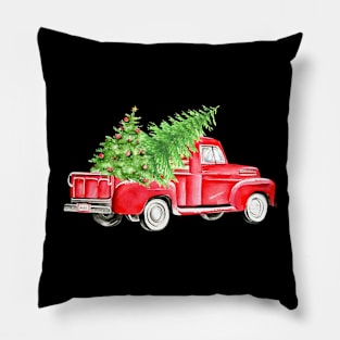 Retro Christmas Red Truck With Christmas Tree Women Kids Pillow