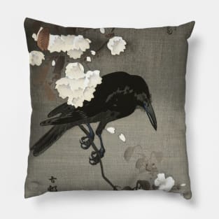 Crow with Cherry Blossoms Pillow