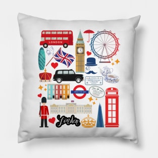 London England Collage Sightseeing Souvenir London Landmarks Pillow