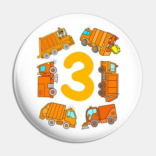 Trash Truck 3rd Birthday Boy Garbage Vehicles 3 Year BDay Pin