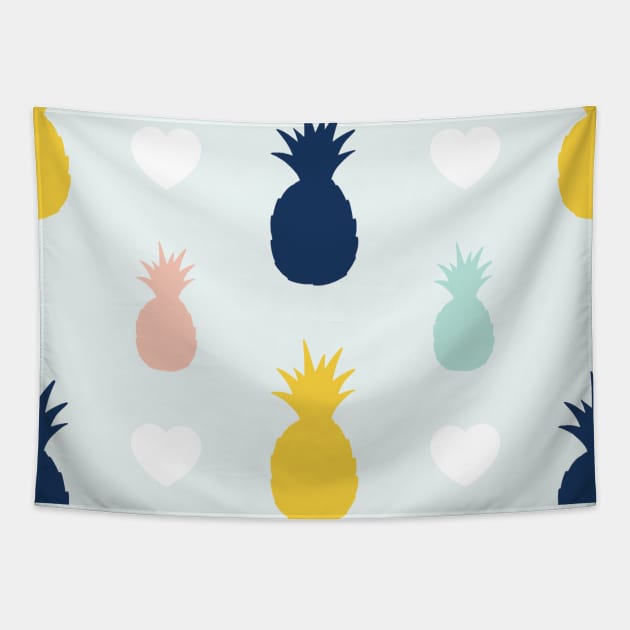 Colorful Pineapple Fruit Pattern Tapestry by FromTheAshes