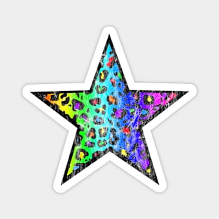 Distressed Dark Rainbow Leopard Print Star Magnet