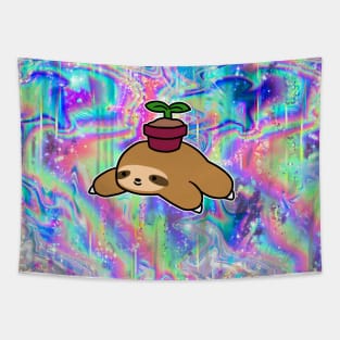 Potted Plant Sloth - Rainbow Holographic Tapestry