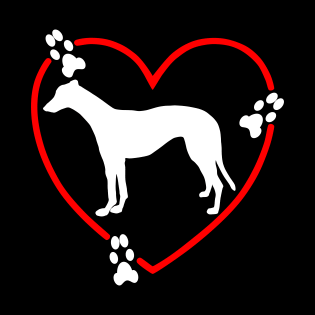 Standing White Greyhound Paw Prints Heart by Greyt Graphical Greyhound