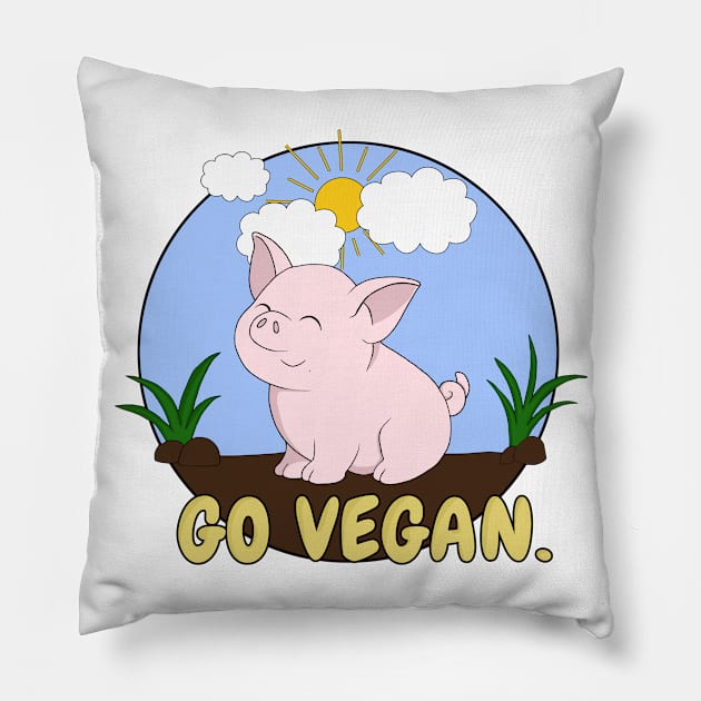 Go Vegan Cute Pig 2 Pillow by valentinahramov