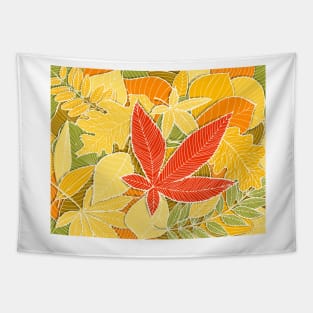 Autumn illustration with colorful fallen leaves Tapestry