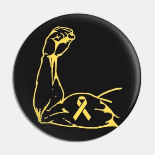 Flexed arm with Yellow Awareness Ribbon Pin