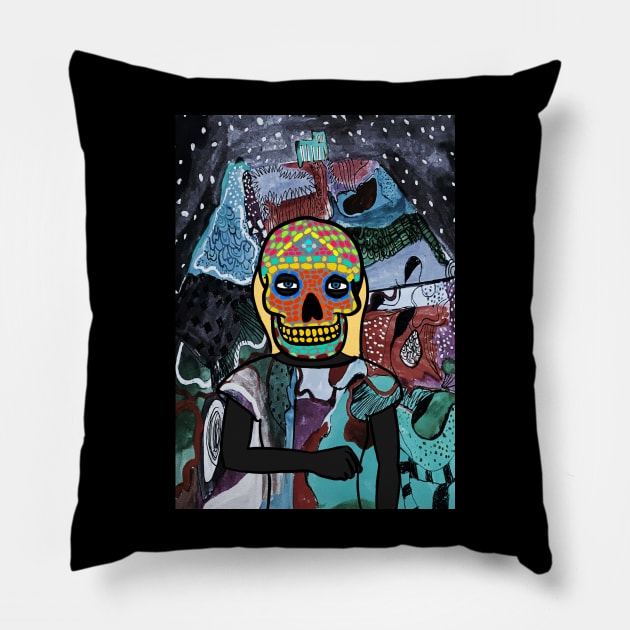 Unique FemaleMask Digital Collectible "John Ronald Reuel Tolkien" with MexicanEye Color and BlueSkin on TeePublic Pillow by Hashed Art