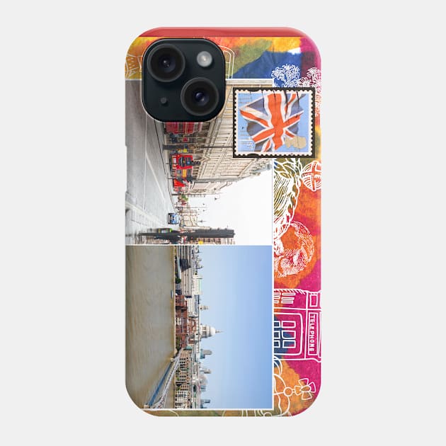 London Collage on Colorful Abstract Background Phone Case by Amourist